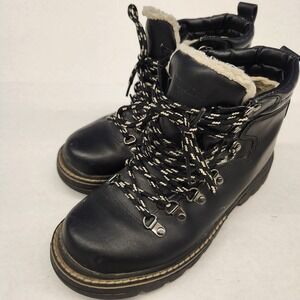 Nevada y2k Black Leather Hiker Boots Women's Size‎ 9M Winter Warm Sherpa Lined